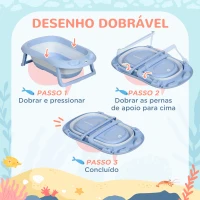 ZONEKIZ Banheira para Bebé Recém Nascido Dobrável 40L com Almofada Pés Antiderrapantes e Orifício de Drenagem 83x48x23,5 cm Azul(m-4)