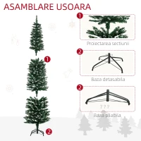 HOMCOM Brad de Craciun cu zapada artificiala 570 ramuri baza detasabila Φ53x190cm(m-6)
