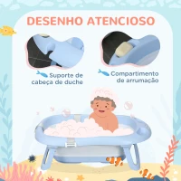 ZONEKIZ Banheira para Bebé Recém Nascido Dobrável 40L com Almofada Pés Antiderrapantes e Orifício de Drenagem 83x48x23,5 cm Azul(m-6)