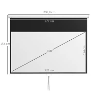 HOMCOM Tela de Projeção Manual 100 Polegadas Tela de Projeção Portátil Formato 16:9 com Altura Ajustável 236,8x8x158 cm Branco(m-3)