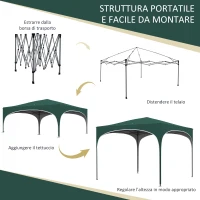 Outsunny Gazebo da Giardino ad Altezza Regolabile con Fori di Drenaggio e Borsa da Trasporto, in Metallo, Verde(m-4)