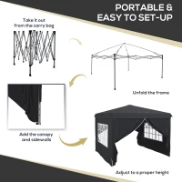 Outsunny Cort cu Copertina Pliabila de 3x3 m, Adapost pentru Soare Reglabil in inaltime, Geanta de Transport si Saci de Greutate(m-4)