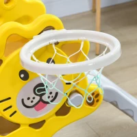 AIYAPLAY Scivolo per Bambini 18-36 Mesi con Canestro da Basket Laterale in PE, 131x50x74 cm, Giallo e Grigio(m-8)