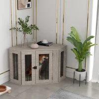 PawHut Dog Crate, Dog Cage, Corner Design, with Lock, 1 Cushion, 104 x 55 x 63 cm, Brown(m-2)