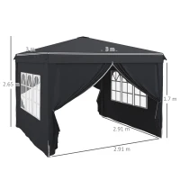Outsunny Cort cu Copertina Pliabila de 3x3 m, Adapost pentru Soare Reglabil in inaltime, Geanta de Transport si Saci de Greutate(m-3)