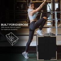 SPORTNOW Box Jump Pliometric cu 3 Înălțimi din Lemn Anti-Alunecare 76-61-51cm, Negru(m-6)