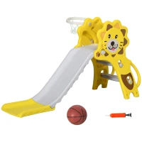 AIYAPLAY Scivolo per Bambini 18-36 Mesi con Canestro da Basket Laterale in PE, 131x50x74 cm, Giallo e Grigio(m-10)