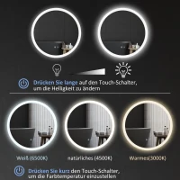 kleankin Badezimmerspiegel Badspiegel mit LED-Licht Berührungssensor Antibeschlagfunktion(m-5)