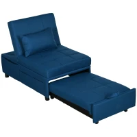 HOMCOM Convertible Chair Bed with Padding Seat, 4-in-1 Multi-Functional Sleeper Sofa Bed, Recliner with Adjustable Backrest, Side Pocket, Wheels and Pillow, for Living Room, Blue(m-11)