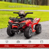 HOMCOM Quad Eléctrico Infantil para +18 Meses Vehículo Eléctrico a Batería 6V  con Velocidad de 2 km/h 70x42x45 cm Rojo(m-4)