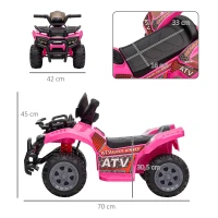HOMCOM Quadriciclo Elétrico para Crianças Veículo Elétrico a Bateria 6V Infantil com  Velocidade 2km/h 70x42x45 cm Rosa(m-3)