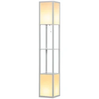 HOMCOM Modern Shelf Floor Lamp with Dual Ambient Light, Standing Lamp Living Room, Bedroom, 156cm, Grey(m-1)