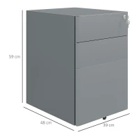 Vinsetto Lockable Cabinet, Rolling Filing Cabinet with 3 Drawers, Steel Office Drawer Unit for A4, Letter, Legal Sized Files(m-3)