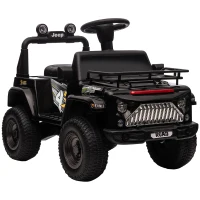 HOMCOM Elektrische kinderauto, terreinwagen, met opbergruimte, 3 km/u, muziekaansluiting, koplampen, claxon, zwart.(m-10)