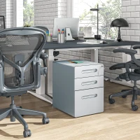 Vinsetto Lockable Cabinet, Rolling Filing Cabinet with 3 Drawers, Steel Office Drawer Unit for A4, Letter, Legal Sized Files(m-9)