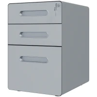 Vinsetto Lockable Cabinet, Rolling Filing Cabinet with 3 Drawers, Steel Office Drawer Unit for A4, Letter, Legal Sized Files(m-1)