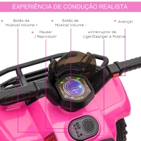 HOMCOM Quadriciclo Elétrico para Crianças Veículo Elétrico a Bateria 6V Infantil com  Velocidade 2km/h 70x42x45 cm Rosa(m-7)