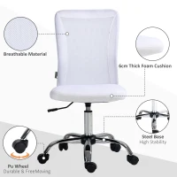 Vinsetto Computer Desk Chair, Mesh Office Chair with Adjustable Height and Swivel Wheels, Armless Study Chair, White(m-5)
