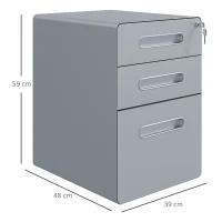 Vinsetto Lockable Cabinet, Rolling Filing Cabinet with 3 Drawers, Steel Office Drawer Unit for A4, Letter, Legal Sized Files(m-3)