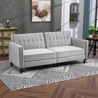 HOMCOM Modern Convertible Sofa Futon Velvet-Touch Tufted Couch Compact Loveseat with Adjustable Split Back, Light Grey(m-10)