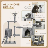 PawHut Cat Scratching Post Cat Tree for Indoor Cats Climbing Tower Scratcher w/ Ladder Kitty Activity Centre 135cm Grey(m-7)