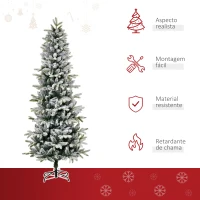 HOMCOM Árvore de Natal Ø95x210cm Neve Artificial com 784 Pontas de Ramos Ignífugos e Suporte de Aço Decoração de Natal para Interiores Verde e Branco(m-4)