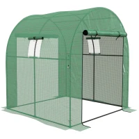 Outsunny Polytunnel Greenhouse Walk-in Grow House with UV-resistant PE Cover, Doors and Mesh Windows, 1.8 x 1.8 x 2m, Green(m-11)