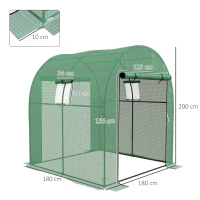 Outsunny Polytunnel Greenhouse Walk-in Grow House with UV-resistant PE Cover, Doors and Mesh Windows, 1.8 x 1.8 x 2m, Green(m-3)