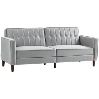 HOMCOM Modern Convertible Sofa Futon Velvet-Touch Tufted Couch Compact Loveseat with Adjustable Split Back, Light Grey(m-11)