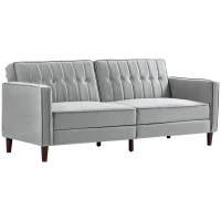 HOMCOM Modern Convertible Sofa Futon Velvet-Touch Tufted Couch Compact Loveseat with Adjustable Split Back, Light Grey(m-1)