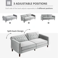 HOMCOM Modern Convertible Sofa Futon Velvet-Touch Tufted Couch Compact Loveseat with Adjustable Split Back, Light Grey(m-5)