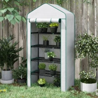 Outsunny 5 Tier Widened Mini Greenhouse with Reinforced PE Cover, Portable Indoor Outdoor Green House with Roll-up Door and Wire Shelves, 193H x 90W x 49Dcm, White(m-10)