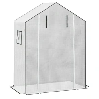 Outsunny Greenhouse Cover Replacement Walk-in PE Hot House Cover with Roll-up Door and Windows, 140 x 73 x 190cm, White(m-11)