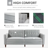 HOMCOM Modern Convertible Sofa Futon Velvet-Touch Tufted Couch Compact Loveseat with Adjustable Split Back, Light Grey(m-6)