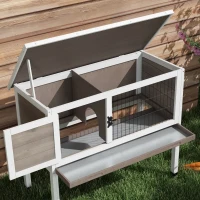 PawHut Wooden Guinea Pig Hutch, Small Animal Cage with Slide-out Tray, Openable Asphalt Roof, 84 x 43 x 70cm, Brown(m-9)