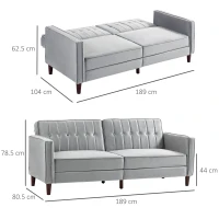 HOMCOM Modern Convertible Sofa Futon Velvet-Touch Tufted Couch Compact Loveseat with Adjustable Split Back, Light Grey(m-3)