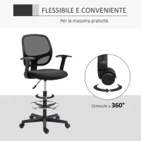 Vinsetto Sedia da Ufficio ad Altezza Regolabile con Braccioli, Rotelle e Seduta Imbottita, 60x56x110-132 cm, Nera(m-6)