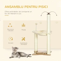 PawHut Ansamblu pentru pisici de interior Turn de joaca pentru pisici cu stalpi de zgariat din sisal Jucarie cu minge de hamac, bej, 53,5x53,5x90 cm(m-4)