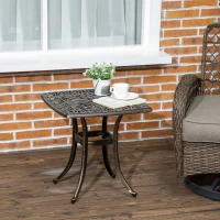 Outsunny Outdoor Patio Side Table with 38mm Dia. Umbrella Hole, Cast Aluminium Patio coffee Table, 54 x 54cm, Bronze(m-10)