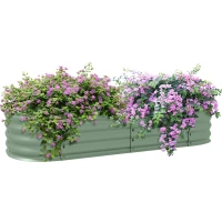 Outsunny Galvanised Raised Garden Bed, Metal Planter Box with Safety Edging, for Flowers, Herbs, Succulents, Green(m-11)