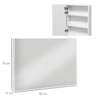 kleankin Bathroom Mirror Cabinet with Light, Bathroom Storage Cupboard with Adjustable Shelf, USB Powered, 90x15x70cm, White(m-3)