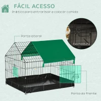 PawHut Gaiola para Animais Pequenos com 2 Portas Base com Tecido Oxford Impermeável e Toldo 90x75x75 cm Preto e Verde(m-4)
