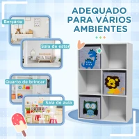 ZONEKIZ Estante para Brinquedos com 6 Compartimentos e 3 Caixas de Tecido não Tecido e Desenho de Animais 61,8x29,9x91,5 cm Branco e Cinza(m-8)