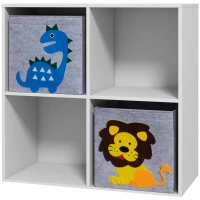 ZONEKIZ Estante para Brinquedos com 6 Compartimentos e 3 Caixas de Tecido não Tecido e Desenho de Animais 61,8x29,9x61,8 cm Branco e Cinza(m-11)