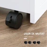 kleankin Carucior multifunctional pentru economisirea spatiului pentru baie si bucatarie, carucior din lemn MDF cu roti pivotante si maner, 42,5x20,3x66,7cm, alb(m-5)