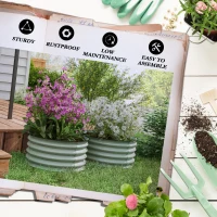 Outsunny Set of 2 Raised Garden Bed, Metal Planter Box with Safety Edging, Easy-to-assemble Stock Tank, Green(m-7)