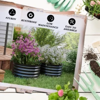 Outsunny Set of 2 Raised Garden Bed, Metal Planter Box with Safety Edging, Easy-to-assemble Stock Tank, Dark Grey(m-7)