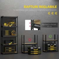 HOMCOM Raft de depozitare cu 5 niveluri, set de 2, negru si maro(m-6)