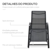 Outsunny Conjunto de 2 Espreguiçadeiras de Jardim 59x169x66 cm com Mesa 41x41x45 cm  Vidro Temperado Apoio de Braços Preto(m-6)