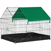 PawHut Gaiola para Animais Pequenos com 2 Portas Base com Tecido Oxford Impermeável e Toldo 90x75x75 cm Preto e Verde(m-10)